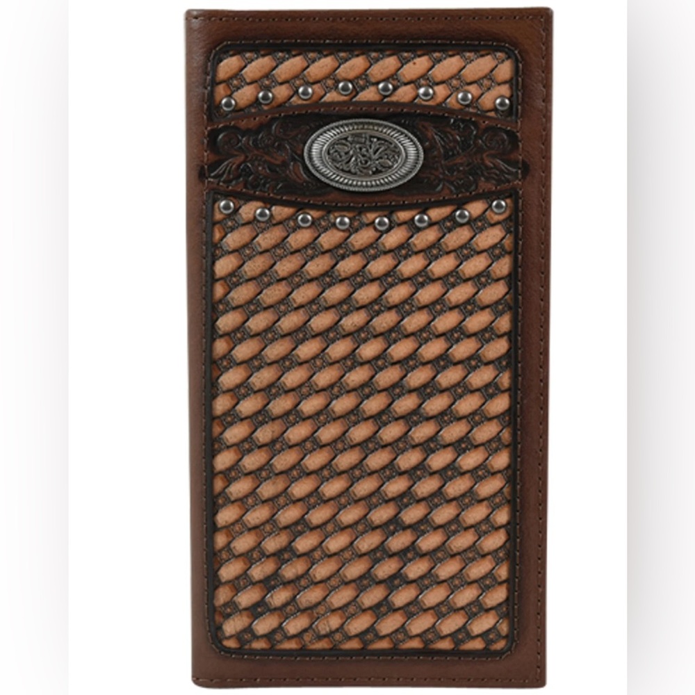 Justin 100% Genuine Leather Basketweave Rodeo Wallet NEW IN PACKAGE